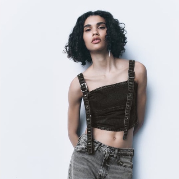 ZARA TRF BUCKLED DENIM TOP - Picture 3 of 9